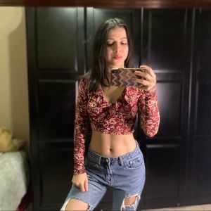 Knit Floral Cropped Top